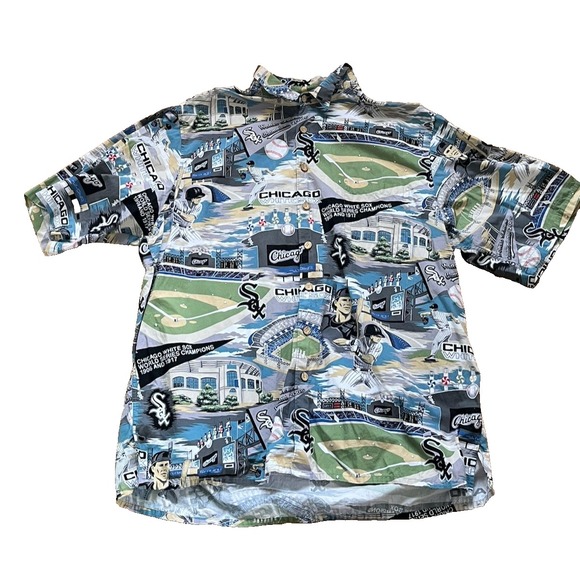 REYN SPOONER CHICAGO WHITE SOX HAWAIIAN SHIRT 'WHITE SOX HISTORY' SIZE: 3XL